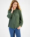 Style & Co Women's Ruffle Hem Long-sleeve Button-front Top, Exclusively At Macy's In Palmetto