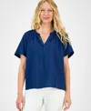Style & Co Petite Ruffle-trim Cotton Top, Exclusively At Macy's In Blue