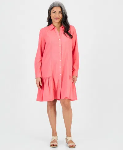 Style & Co Petite Ruffled-hem Shirtdress, Macy's Exclusive In Pink