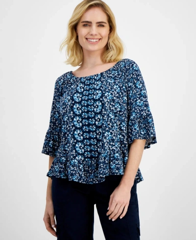 Style & Co Petite Runaway Pottery On/off Knit Top, Created For Macy's In Runaway Uniform Blue