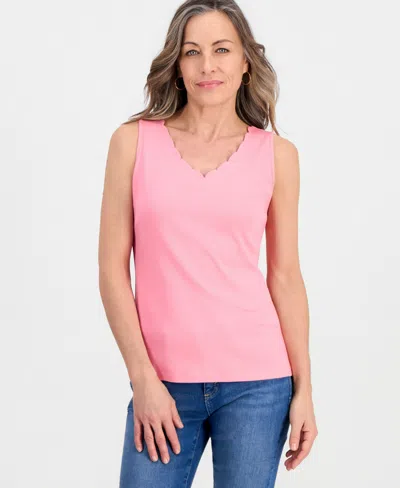 Style & Co Petite Scalloped V-neck Tank Top, Macy's Exclusive In Pink