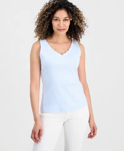 Style & Co Petite Scalloped V-neck Tank Top, Macy's Exclusive In Animal Print