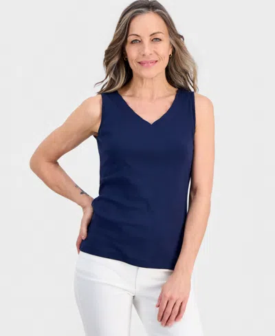 Style & Co Petite Scalloped V-neck Tank Top, Macy's Exclusive In Animal Print