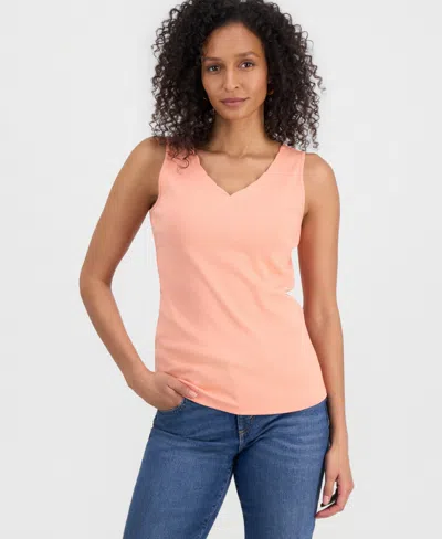 Style & Co Petite Scalloped V-neck Tank Top, Macy's Exclusive In Orange