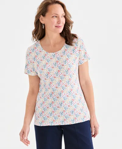 Style & Co Petite Scoop Neck Kiss Of Flora T-shirt, Macy's Exclusive In Multi
