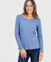 Style & Co Petite Scoop-neck Long-sleeve Cotton Top, Created For Macy's In Blue