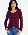 Style & Co Womens Cotton Long Sleeve Scoop Neck Top Pp 4x Created For Macys In Berried Treasure