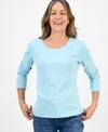 Style & Co Petite Scoop-neck Long-sleeve Cotton Top, Created For Macy's In Blue