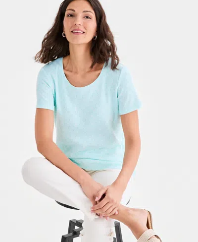 Style & Co Petite Scoop Neck T-shirt, Macy's Exclusive In Blue