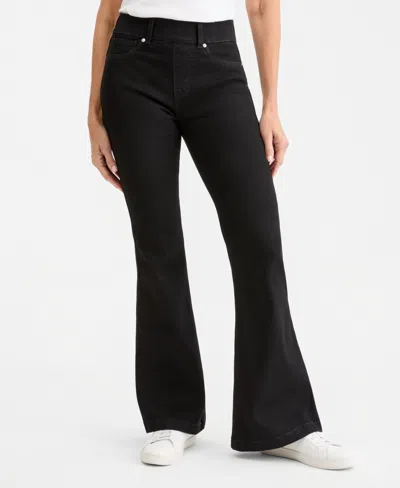 Style & Co Petite Shape Po Flare High-rise Shaping Cotton-blend Jeans, Created For Macy's In Black Rinse