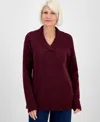 Style & Co Petite Shawl-collar Button-trim Tunic Sweater, Created For Macy's In Burgundy