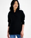 Style & Co Women's Shawl Collar Button-hem Tunic Sweater, Created For Macy's In Deep Black