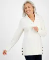 Style & Co Women's Shawl Collar Button-hem Tunic Sweater, Created For Macy's In Eggnog
