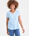 Style & Co Petite Short-sleeve Leopard Lovely T-shirt, Macy's Exclusive In Blue