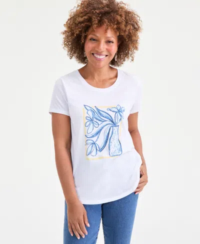 Style & Co Petite Short-sleeve Vase Graphic T-shirt, Macy's Exclusive In White
