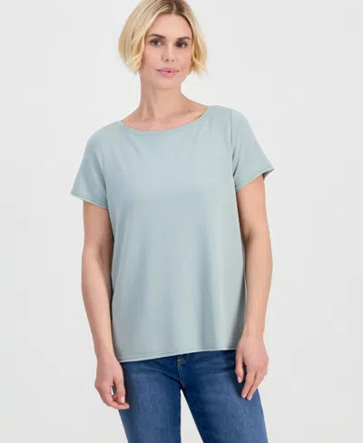 Style & Co Petite Short-sleeve Boat Neck Top, Macy's Exclusive In Blue