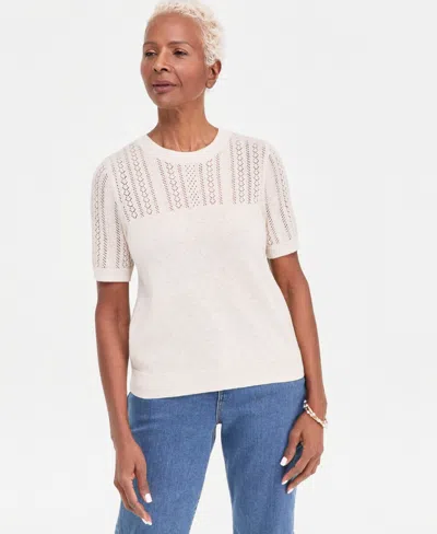 Style & Co Petite Short-sleeve Crew Neck Sweater, Macy's Exclusive In White