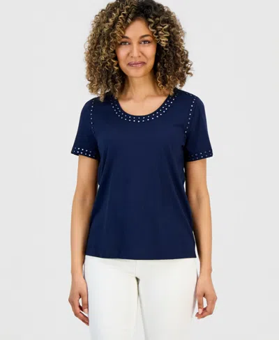 Style & Co Petite Short-sleeve Mirror-trim Knit Top, Macy's Exclusive In Multi