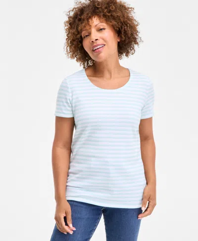 Style & Co Petite Simple Stripe Scoop-neck Knit Top, Exclusively At Macy's In Blue
