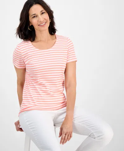 Style & Co Petite Simple Stripe Scoop-neck Knit Top, Exclusively At Macy's In Pink