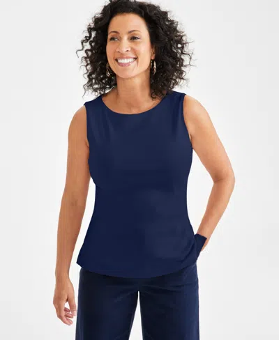 Style & Co Women's Cotton Boat-neck Sleeveless Top, Created For Macy's In Industrial Blue