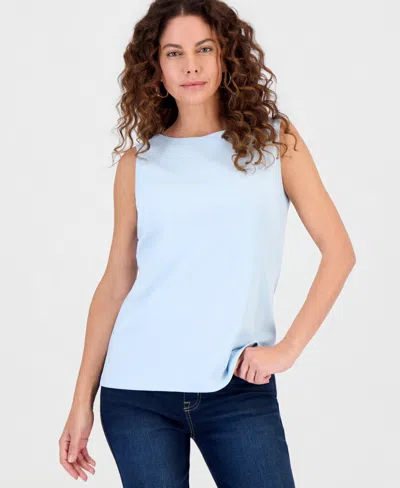 Style & Co Petite Sleeveless Boat-neck Tank Top, Created For Macy's In Blue