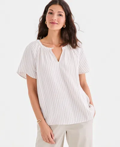 Style & Co Petite Slit V-neck Raglan Sleeve Cotton Top, Macy's Exclusive In White
