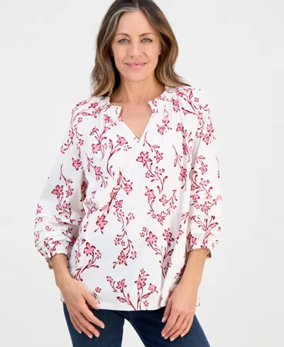 Style & Co Petite Smock-neck Floral-print Blouse, Macy's Exclusive In Multi