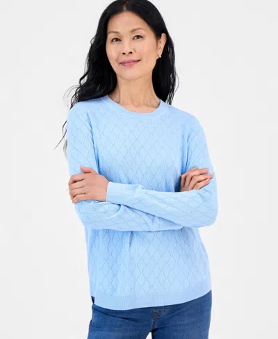 Style & Co Petite Solid Curved Hem Crew Long-sleeve Mixed-textured Stitch Sweater, Created For Macy's In Pretty Peri
