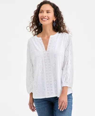 Style & Co Petite Solid Knit Eyelet Top, Exclusively At Macy's In Multi