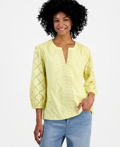 Style & Co Petite Solid Knit Eyelet Top, Exclusively At Macy's In Green
