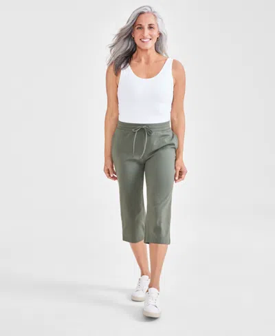 Style & Co Petite Solid-knit Mid-rise Capri Pants, Created For Macy's In Olive