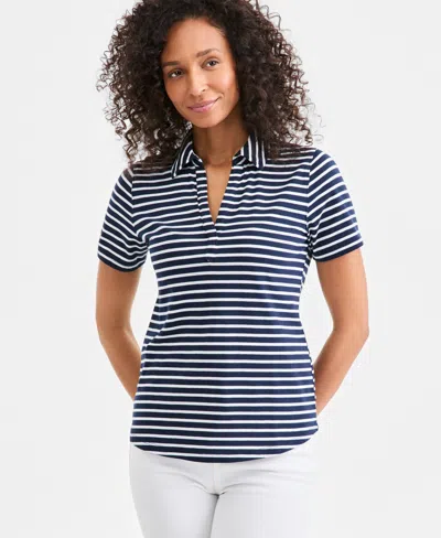 Style & Co Petite Solid Modern Polo Shirt, Macy's Exclusive In Blue