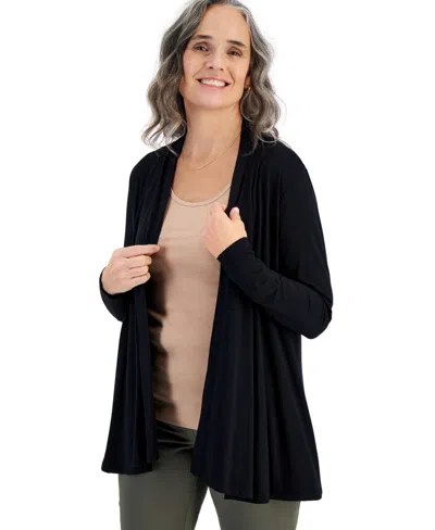 Style & Co Petite Solid Open-front Cardigan, Exclusively At Macy's In Black