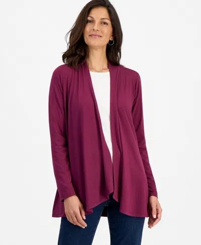 Style & Co Petite Solid Open-front Cardigan, Exclusively At Macy's In Burgundy