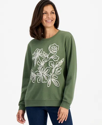 Style & Co Petite Soutache Fleece Pull-on Sweatshirt, Macy's Exclusive In Green