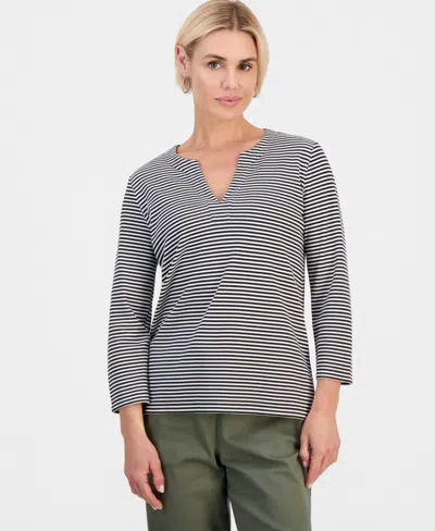 Style & Co Petite Split-neck 3/4-sleeve Tunic, Macy's Exclusive In Multi