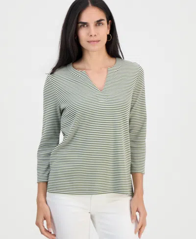 Style & Co Petite Split-neck 3/4-sleeve Tunic, Macy's Exclusive In Multi