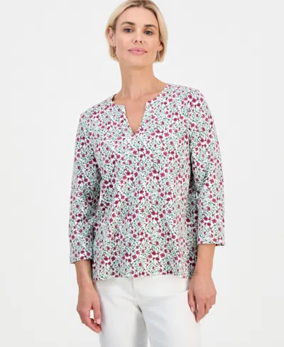 Style & Co Petite Split-neck Tunic, Macy's Exclusive In Blue