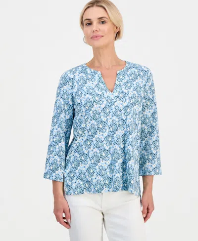 Style & Co Petite Split-neck Tunic, Macy's Exclusive In Blue