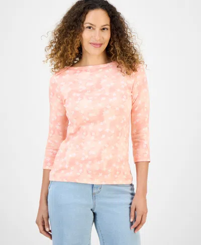 Style & Co Petite Spotty Airy Floral-print Cotton Top, Exclusively At Macy's In Pink