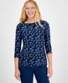 Style & Co Women's Printed Cotton 3/4-sleeve Top, Exclusively At Macy's In Blue
