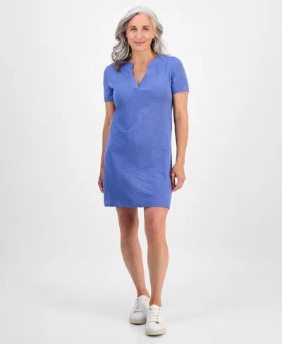 Style & Co Petite Spread-collar Short-sleeve Dress, Exclusively At Macy's In Blue