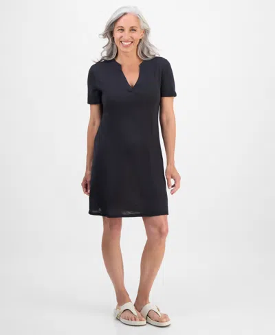 Style & Co Petite Spread-collar Short-sleeve Dress, Exclusively At Macy's In Black