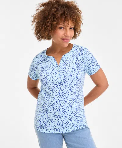 Style & Co Petite Spring Spots Short-sleeve Knit Henley, Exclusively At Macy's