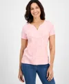 Style & Co Petite Spring Spots Short-sleeve Knit Henley, Exclusively At Macy's In Pink