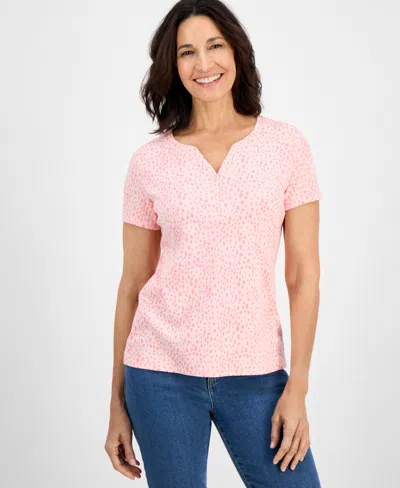 Style & Co Petite Spring Spots Short-sleeve Knit Henley, Exclusively At Macy's In Pink