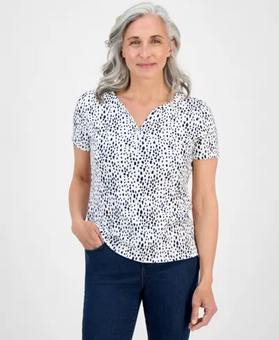 Style & Co Petite Spring Spots Short-sleeve Knit Henley, Exclusively At Macy's In Brown