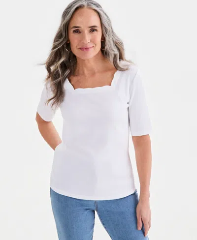 Style & Co Petite Square Neck Cotton Top, Macy's Exclusive In Bright White