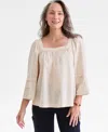 Style & Co Petite Square-neck Shadow-striped Top, Macy's Exclusive In Neutral